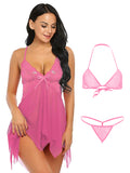 Xs and Os Women's Net Babydoll Lingerie Set with Lace Cups and Triangle net Bra Panty Set