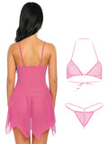 Xs and Os Women's Net Babydoll Lingerie Set with Lace Cups and Triangle net Bra Panty Set