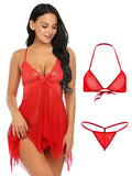 Xs and Os Women's Net Babydoll Lingerie Set with Lace Cups and Triangle net Bra Panty Set