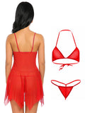 Xs and Os Women's Net Babydoll Lingerie Set with Lace Cups and Triangle net Bra Panty Set