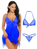 Xs and Os Women's Net Babydoll Lingerie Set with Lace Cups and Triangle net Bra Panty Set