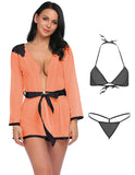 Xs and Os Women's Combo Babydoll Nightwear belted robe with panty and Bikini Bra & G-String Thong