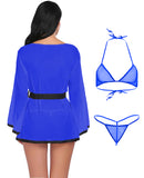 Xs and Os Women's Combo Babydoll Nightwear belted robe with panty and Bikini Bra & G-String Thong
