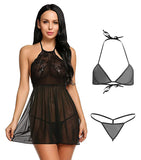 Xs and Os Women lace babydoll lingerie with Halter Neck bra panty lingerie set