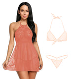 Xs and Os Women lace babydoll lingerie with Halter Neck bra panty lingerie set