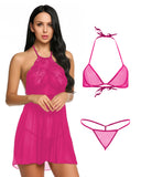 Xs and Os Women lace babydoll lingerie with Halter Neck bra panty lingerie set