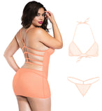 Xs and Os Women's Net 4-piece Babydoll Lingerie Set with Strappy Back