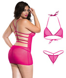 Xs and Os Women's Net 4-piece Babydoll Lingerie Set with Strappy Back