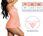 Xs and Os Women Lace Straight Scalloped Neck Babydoll lingerie with g-string panty