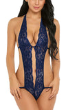Xs and Os Women Babydoll Lingerie Deep V Halter Lace Babydoll Mini Bodysuit (Apricot)