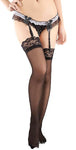 Xs and Os Women's Lace Garter Belt with attached panty and Sheer Lace Top Stockings Lingerie Set