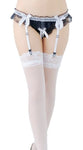Xs and Os Women's Lace Garter Belt with attached panty and Sheer Lace Top Stockings Lingerie Set