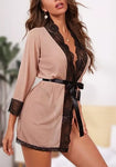 Xs and Os Women's Lace Mesh Belted Babydoll Robe With Panty