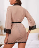 Xs and Os Women's Lace Mesh Belted Babydoll Robe With Panty