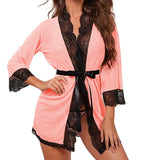 Xs and Os Women's Lace Mesh Belted Babydoll Robe With Panty