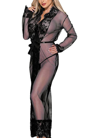 Xs and Os Women's Nightwear Sheer Mesh Lace Robe Lingerie Set