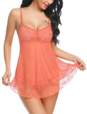Xs and Os Women Lace Nightwear Babydoll Lingerie Nightie with Panty (Red)