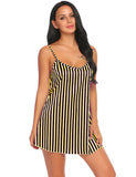 Xs and Os Women Stripe Satin Babydoll Nightwear Lingerie Sleep Dress with Panty