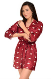 Xs and Os Women Satin Short Nighty Babydoll Nightwear Robe (IN, Alpha, Free Size, Regular, Maroon-Offwhite (Heart Print))