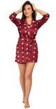 Xs and Os Women Satin Short Nighty Babydoll Nightwear Robe (IN, Alpha, Free Size, Regular, Maroon-Offwhite (Heart Print))