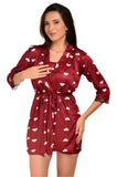 Xs and Os Women Satin Short Nighty Babydoll Nightwear Robe (IN, Alpha, Free Size, Regular, Maroon-Offwhite (Heart Print))