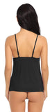 Xs and Os Women Sheer Babydoll Lingerie Set with Lace Cups and Matching G-string Panty Black