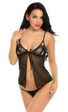 Xs and Os Women Sheer Babydoll Lingerie Set with Lace Cups and Matching G-string Panty Black