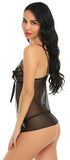 Xs and Os Women Sheer Babydoll Lingerie Set with Lace Cups and Matching G-string Panty Black