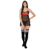 Xs and Os Black Babydoll Lingerie with g-string panty and over-the-Knee long stockings
