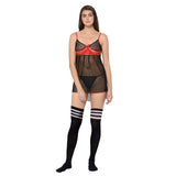 Xs and Os Black Babydoll Lingerie with g-string panty and over-the-Knee long stockings