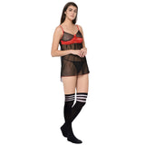 Xs and Os Black Babydoll Lingerie with g-string panty and over-the-Knee long stockings