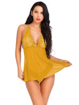 Xs and Os Women's Halter Lace Babydoll Backless Lingerie Set with Lace Panty (Black)