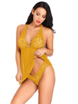 Xs and Os Women's Halter Lace Babydoll Backless Lingerie Set with Lace Panty (Black)