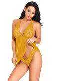 Xs and Os Women's Halter Lace Babydoll Backless Lingerie Set with Lace Panty (Black)