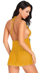 Xs and Os Women's Halter Lace Babydoll Backless Lingerie Set with Lace Panty (Black)