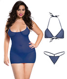 Xs and Os Women's Net 4-piece Babydoll Lingerie Set with Strappy Back