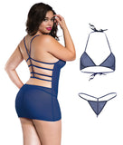 Xs and Os Women's Net 4-piece Babydoll Lingerie Set with Strappy Back
