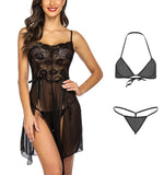 Xs and Os Combo of Women lace babydoll lingerie with panty and Net bikini bra g-string panty lingerie set