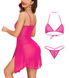 Xs and Os Combo of Women lace babydoll lingerie with panty and Net bikini bra g-string panty lingerie set