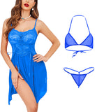 Xs and Os Combo of Women lace babydoll lingerie with panty and Net bikini bra g-string panty lingerie set