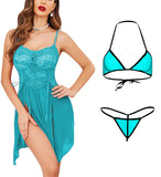 Xs and Os Combo of Women lace babydoll lingerie with panty and Net bikini bra g-string panty lingerie set