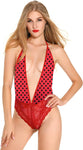 Xs and Os Deep V Neck Backless Lace Bodysuit Babydoll Nightwear Lingerie