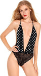 Xs and Os Deep V Neck Backless Lace Bodysuit Babydoll Nightwear Lingerie