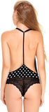 Xs and Os Deep V Neck Backless Lace Bodysuit Babydoll Nightwear Lingerie