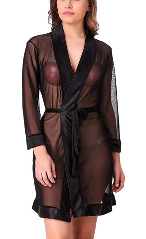 women sexy robe nightwear with satin border