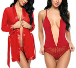 women one piece bodysuit and nightwear robe combo