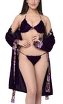 Women satin nightwear robe with bra panty lingerie set