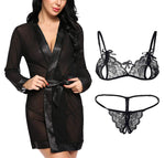 Women babydoll nightwear robe with bra panty combo