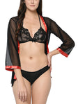 women babydoll nightwear robe with lace bra panty lingerie set