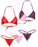 women halter neck back tie bra g string panty see through lingerie